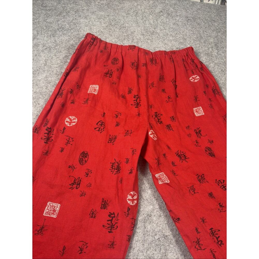 Chicos Design 100% Linen Straight Cropped Capri Pants Artsy Asian Tribal Print 8 - Picture 5 of 8
